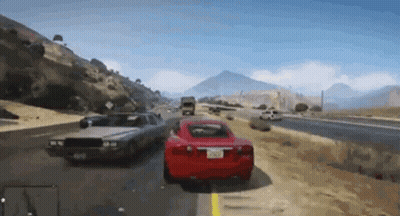 Red Sports Car Driving Next To Silver Car On Highway GIF