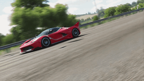 Red Sports Car Driving On Road In Video Game GIF