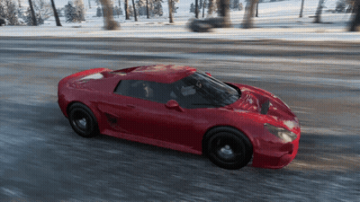 Red Sports Car Driving On Snowy Road GIF