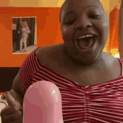 Red Striped Shirt Woman Laughing With Pink Balloon GIF