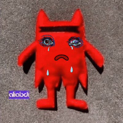 Red Stuffed Animal Crying With Purple Label Aliabdi GIF