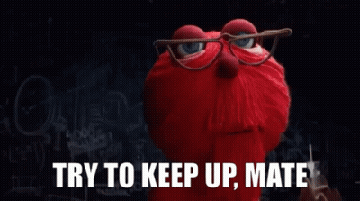 Red Stuffed Animal With Glasses Try To Keep Up GIF
