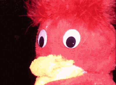 Red Stuffed Animal With Yellow Beak And Big Eyes GIF