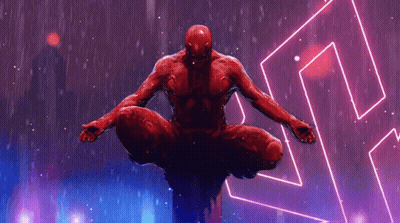 Red Superhero Sitting In Rain GIF
