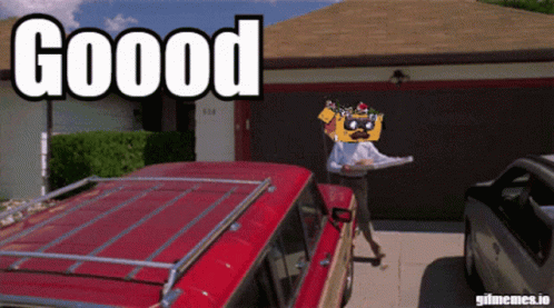Red SUV Parked In Front Of House With Good GIF