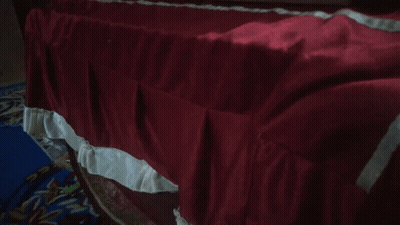 Red Table Cloth With White Ruffles GIF