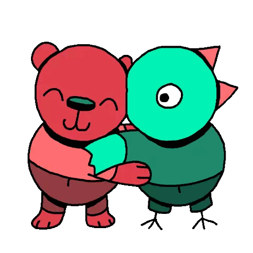 Red Teddy Bear And Green Bird Hugging Sticker