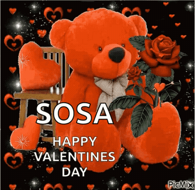 Red Teddy Bear In Chair Saying Sosa Happy Valentines Day GIF