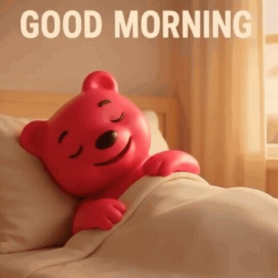 Red Teddy Bear Lying In Bed GIF