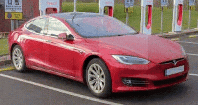Red Tesla Model S At Charging Station GIF