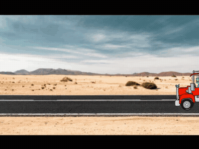 Red Truck Driving Desert Road Mountains GIF