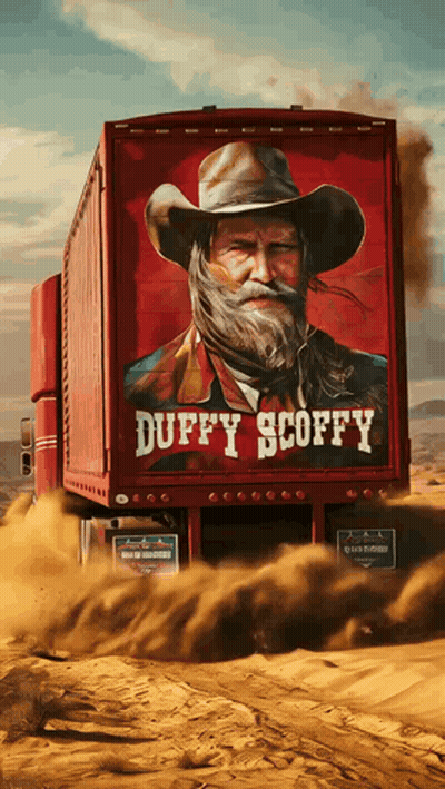 Red Truck With Bearded Man Saying Duffy Scoffy GIF