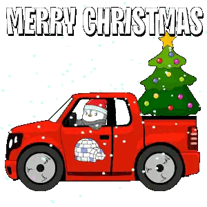 Red Truck With Christmas Tree Merry Christmas Sticker