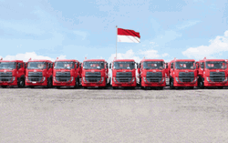 Red Trucks Line Up Red White Flag GIF