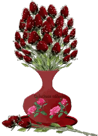 Red Vase Filled With Red Roses Sticker