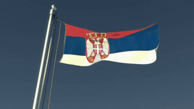 Red White And Blue Flag With Coat Of Arms Saying Srb GIF
