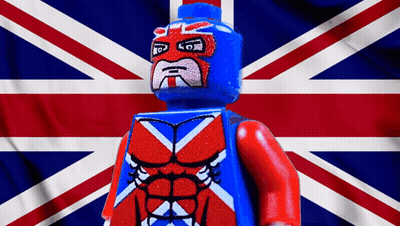 Red White And Blue Lego Figure With British Flag GIF