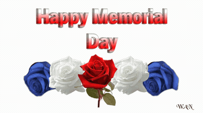 Red White And Blue Roses Saying Happy Memorial Day GIF
