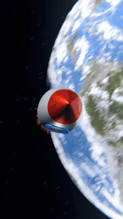 Red White Blue Object Flying In Space Near Earth GIF