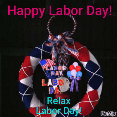 Red White Blue Wreath With Balloons Happy Labor Day Relax GIF