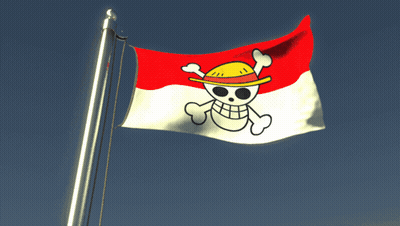 Red White Yellow Flag With Skull And Crossbones GIF