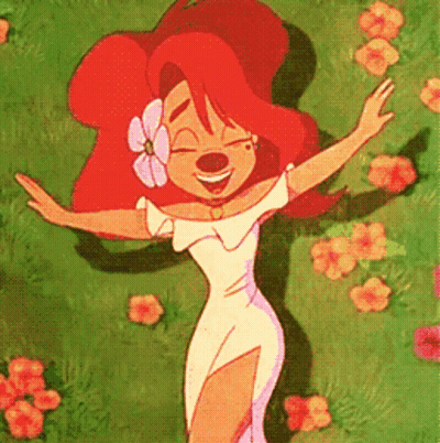 Redhead Cartoon Laying On Grass With Arms Outstretched GIF