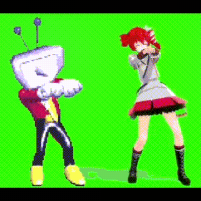 Redhead Girl Dancing Next To Robot GIF