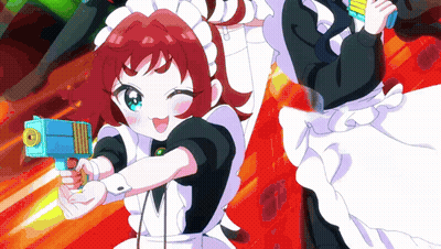 Redhead Girl Holding Blue Toy Gun GIF