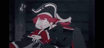 Redhead Girl In Pirate Hat Holding Sword GIF
