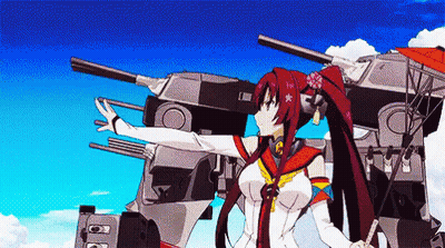 Redhead Girl Standing Before Tank GIF