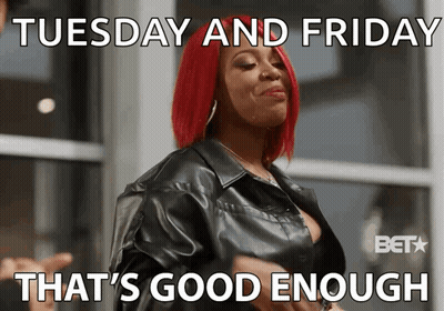 Redhead In Black Jacket Says Tuesday Friday Good Enough GIF