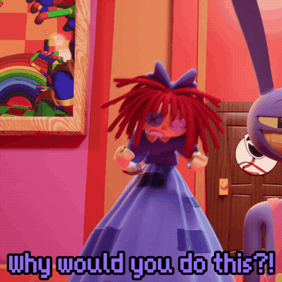 Redhead In Blue Dress Says Why Would You Do This GIF