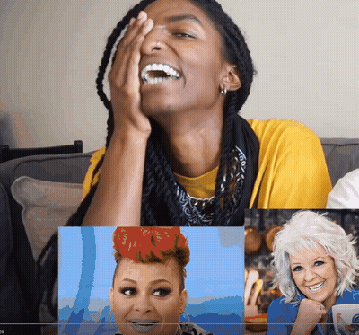 Redhead Laughing In Front Of White Haired Woman Picture GIF