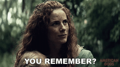 Redhead Woman Asking If She Remembers American Gods GIF