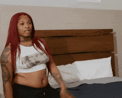 Redhead Woman In Crop Top Saying TS GIF