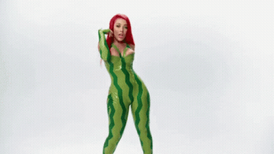 Redhead Woman In Green Watermelon Costume Dancing GIF
