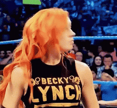 Redhead Woman In Wrestling Ring Wearing Becky Lynch Shirt GIF