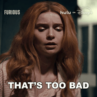 Redhead Woman Saying That's Too Bad In Front Of Disney Logo GIF
