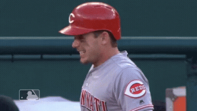 Reds Baseball Player In Red Helmet And Gray Jersey GIF