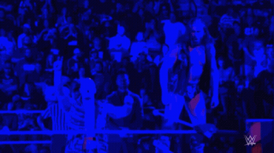 Referee And Wrestler In Ring With Crowd GIF