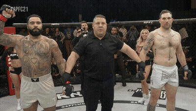 Referee Between Two Fighters In Ring With APFC21 GIF