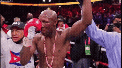 Referee Congratulating Man With Boxing Gloves And Medal GIF
