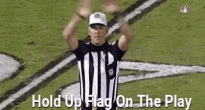 Referee Holding Up Hands Saying Hold Up Flag On The Play GIF