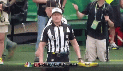 Referee In Front Of Scoreboard Saying Flag GIF