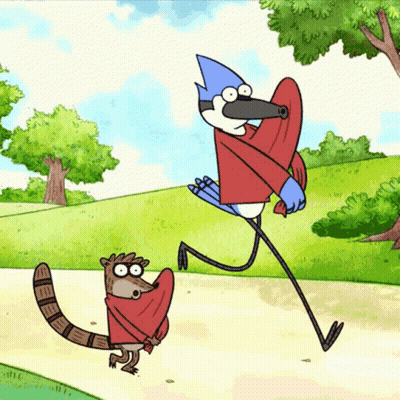 Regular Show Bird And Raccoon Running GIF