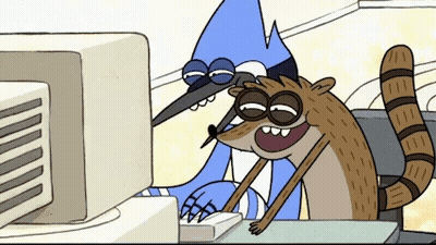 Regular Show Characters Sitting At Computer GIF