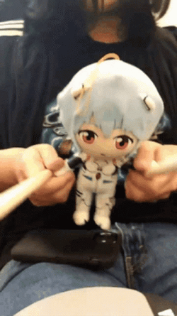 Rei Ayanami Plush Toy Playing Drums GIF