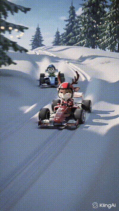 Reindeer Driving Race Car In Snow GIF