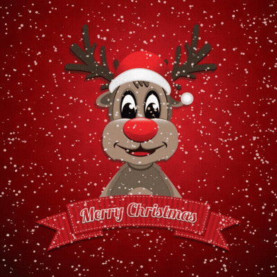 Reindeer Wearing Santa Hat And Merry Christmas Banner GIF