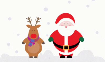 Reindeer With Scarf Next To Santa Claus GIF